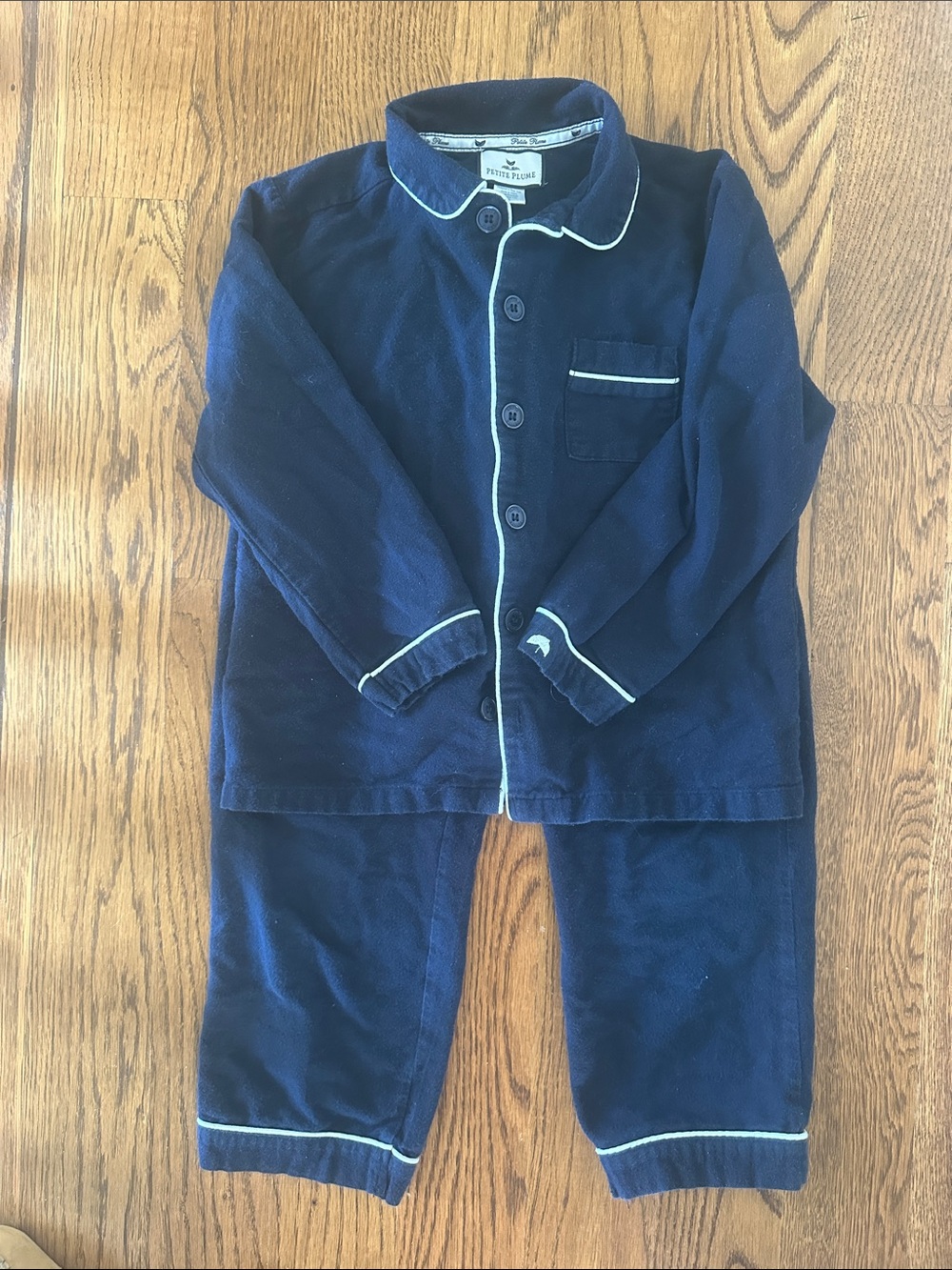 Petite Plume Navy and White Trim Flannel Kids Pajama Set, 6
